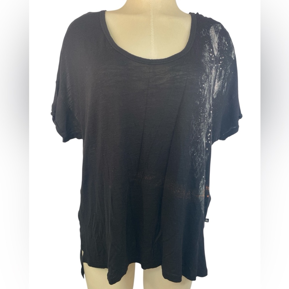 Rock & Republic Black Short Sleeve Tee with Sheer Back Women’s XL